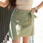 Wrap-front Linen Mini Skirt
