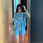 Short-sleeve Drawstring Shirt / Wide-leg Shorts As Shown In Figure - One Size