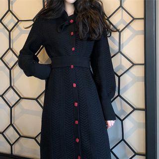 Button-up Knit Midi A-line Dress