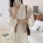 Lantern-sleeve Plain Dress Ivory White - One Size