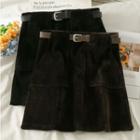 Chenille High-waist Mini Skirt With Belt