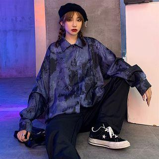 Front-pocket Tie-dyed Long-sleeve Casual Shirt As Shown In Figure - One Size