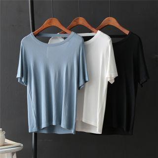 Plain Twist Short-sleeve Knit Top