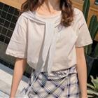 Tie Neck Short-sleeve T-shirt Almond - One Size