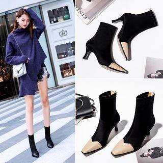 Faux-leather Color-block Short Boots