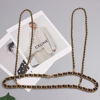 Faux Leather Alloy Suspender Waist Chain Gold - One Size