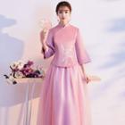Chinese Style 3/4-sleeve Embroidered Maxi A-line Dress