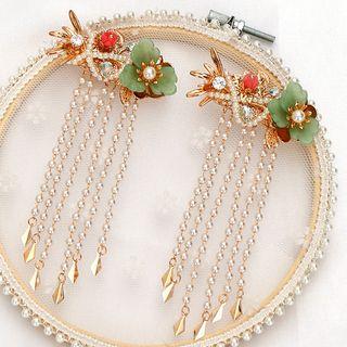 Wedding Faux Pearl Flower Fringed Hair Clip Gz109 - One Size