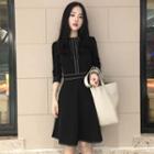 3/4-sleeve Stitched A-line Mini Dress