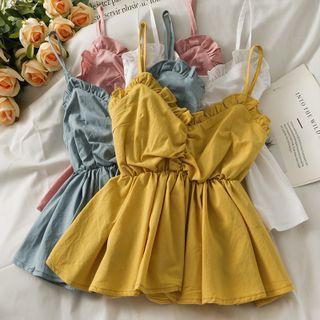 Ruffled-trim Ruched Peplum Top In 5 Colors