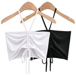 Sleeveless Drawstring Halter Top