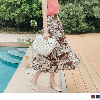 Printed Button A-line Skirt