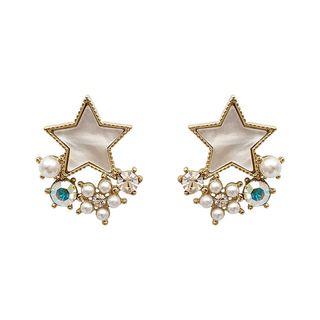 Faux Pearl Star Earring 1 Pair - Silver Pin - As Shown In Figure - One Size