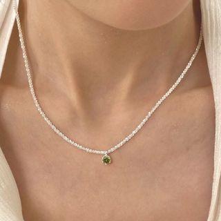 Rhinestone Pendant Necklace 1pc - Green & White - One Size