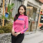 Mock-neck Letter-print T-shirt