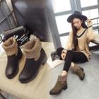 Faux-leather Knit Panel Ankle Boots