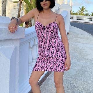 Spaghetti Strap Pattern Print Mini Dress
