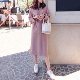 Hood Long-sleeve Midi Knitted Dress