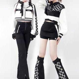 Long-sleeve Crop Top / Jacket / Mini Skort / Bootcut Pants / Checkerboard Leg Warmers (various Designs)