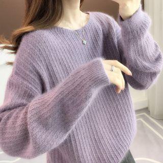 Round Neck Drop Shoulder Plain Loose Fit Knit Top