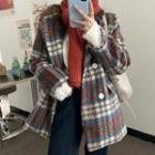 Plaid Woolen Blazer Plaid - Blue & Red - One Size