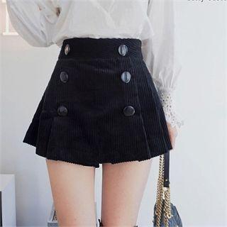 Buttoned Pleated Corduroy Skort