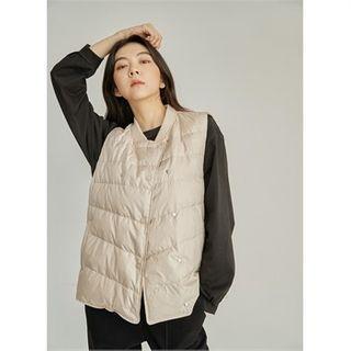 Drawstring-back Duck Down Lightweight Padded Vest Beige - One Size