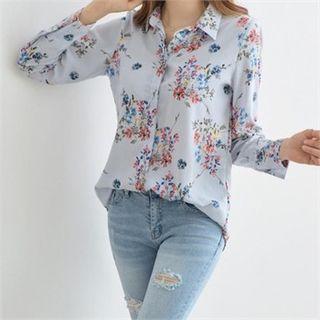 Floral Pattern Striped Blouse