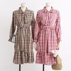 Tie-neckline Check A-line Dress