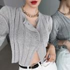 Ribbed Cropped Boucl  Cardigan