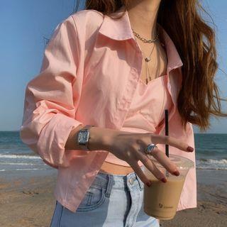 Set: Plain Shirt + Camisole Top Pink - One Size