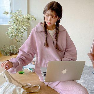 Zip-front Kangaroo-pocket Sweatshirt