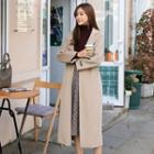 Patch-pocket Handmade Wool Blend Coat With Sash Beige - One Size
