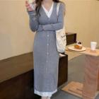 Button-up Midi Layered Knit Dress Gray - One Size