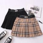Lettering High-waist Pleated Mini Skirt