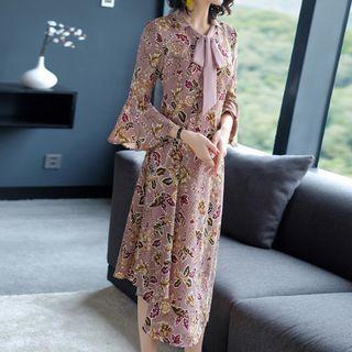 Print Bell-sleeve A-line Chiffon Dress