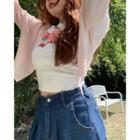 Short-sleeve Cherry Print T-shirt / Cardigan