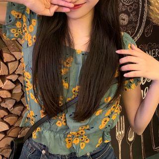 Cold Shoulder Short-sleeve Top As Shown In Figure - One Size
