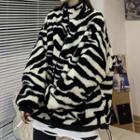 Reversible Zebra Print Fluffy Zip Jacket