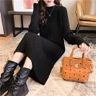 Long-sleeve Round Neck Knit Midi Dress