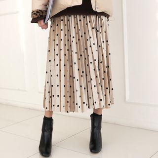 Accordion-pleat Polka-dot Midi Skirt Beige - One Size
