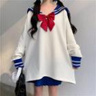 Bow Accent Sailor Collar Pullover / Pleated Skirt