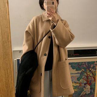 Oversize Long-sleeve Woolen Jacket Khaki - One Size
