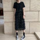 Short-sleeve Fringe Panel Midi T-shirt Dress