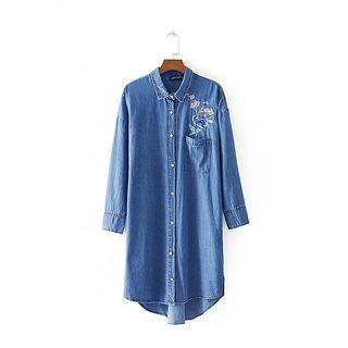 Long-sleeve Embroidered Denim Shirtdress