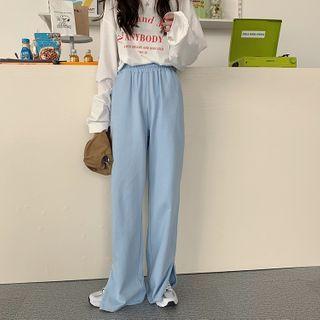 Slit-hem Sweatpants Blue - One Size