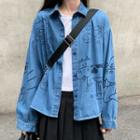 Printed Denim Shirt Blue - One Size