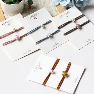 Set Of 2: Faux Pearl & Plaid Hair Tie (various Designs)
