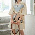 Short-sleeve Road Print Shirtdress
