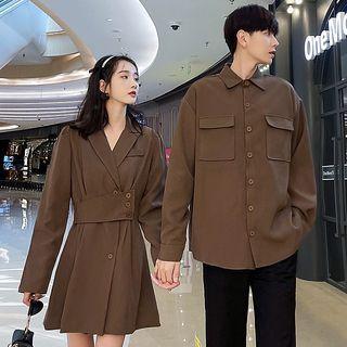 Couple Matching Plain Long-sleeve Shirt / Dress